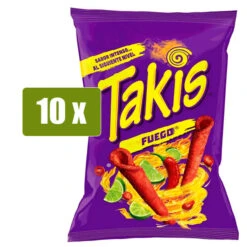 TAKIS 10 X Fuego 130g(Takis 10 X Fuego Rollitos De Maiz Sabor A Lima Picante 140g)