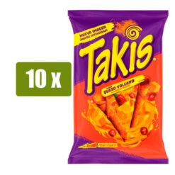 TAKIS 10 X Queso Volcano 130g(Takis 10 X Queso Volcano Rollitos De Maiz Crujientes 140g)