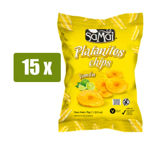 SAMAI 15 x Platanitos Chips Limón 70g(Samai 15 x platanitos chips limon 75g) SAMAI 15 X Platanitos Chips Limón 70g(Samai 15 X Platanitos Chips Limon 75g) -Mesa Del Sur