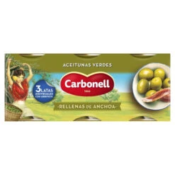 CARBONELL Aceitunas Verdes Rellenas De Anchoa 3 X 50g(Carbonell 8 X Aceitunas Verdes Rellenas De Anchoa 3 X 50g Copia)