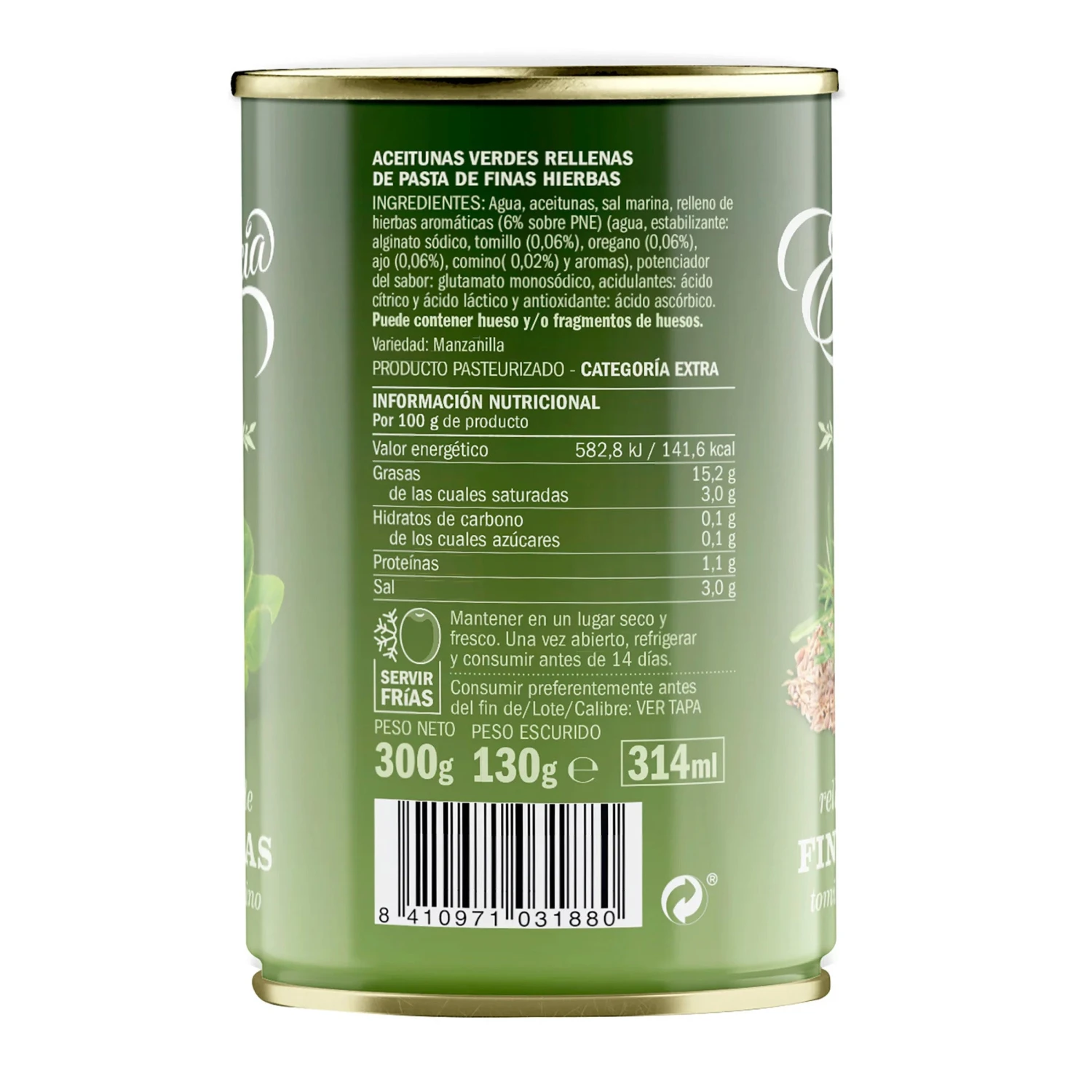 EXCELENCIA Aceitunas rellenas de hierbas aromáticas 130g(Excelencia aceitunas rellenas de hierbas aromaticas 130 grs) EXCELENCIA Aceitunas Rellenas De Hierbas Aromáticas 130g(Excelencia Aceitunas Rellenas De Hierbas Aromaticas 130 Grs) -Mesa Del Sur excelencia 3b 1