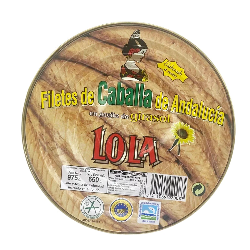 LOLA Filetes de Caballa de Andalucía en aceite de girasol 650g(Lola filetes de caballa de andalucia en aceite de girasol 650g) LOLA Filetes De Caballa De Andalucía En Aceite De Girasol 650g(Lola Filetes De Caballa De Andalucia En Aceite De Girasol 650g) -Mesa Del Sur lola 1